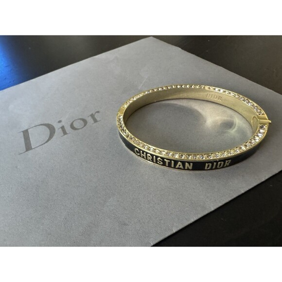 Christian Dior Night Code Black Lacquer M Crystal Edge Gold Finish Cuff Bangle - Picture 5 of 16